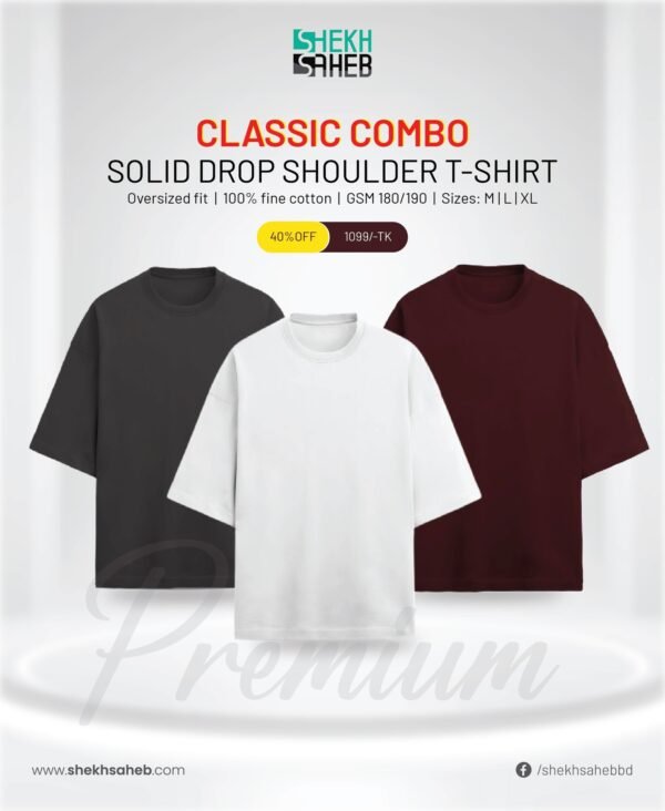 Solid Drop Shoulder – White, Ash, Marron